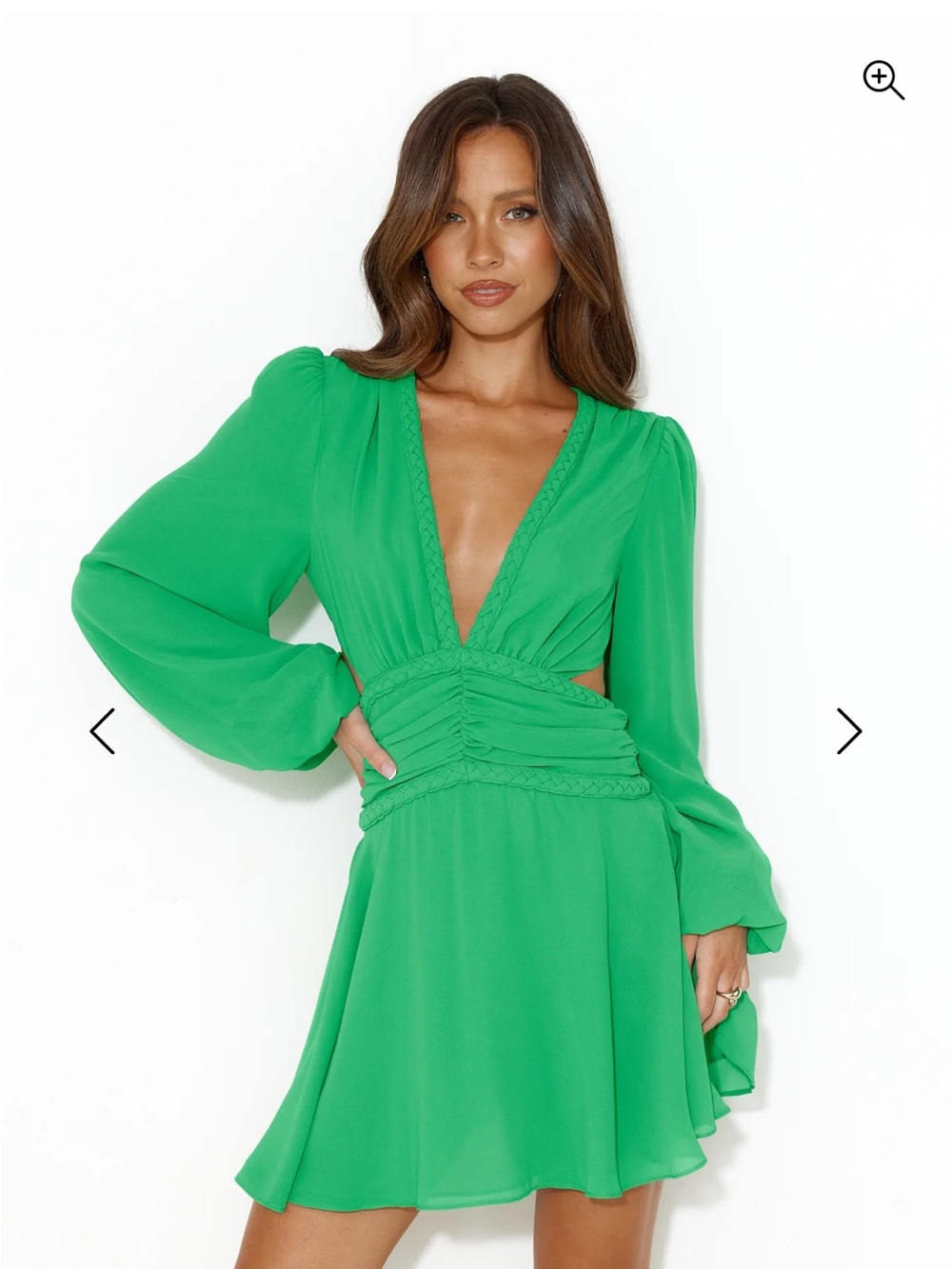 Hello Molly Emerald Green Plunge Long Sleeve Mini Dress